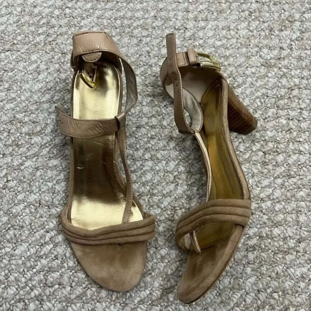 Donald J Pliner Sz 8.5 Viana Tan Strappy Thong  Heel Sandals Made in Italy Slide